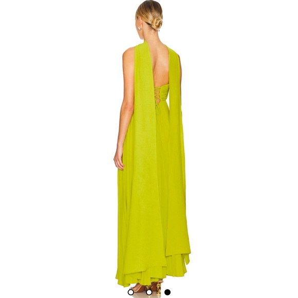 Delfi Daphne Dress. Chartreuse with scarf. - Picture 2 of 4